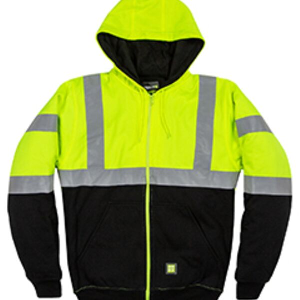 Men's Hi-Vis Class 3 Color Block Full-Zip Hooded Sweatshirt Thumbnail